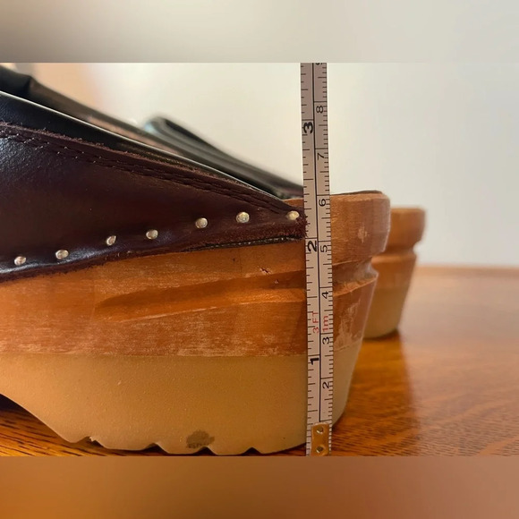 Troentorp Rembrandt Clog Leather Wood 2.2” Heel Brown Slip On Studded Size 42 - Picture 11 of 16